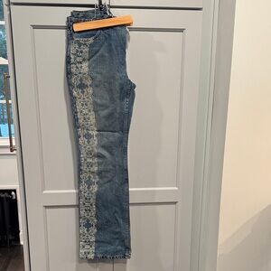 Harley-Davidson Blue Jeans with White Floral Design size 10 / 12